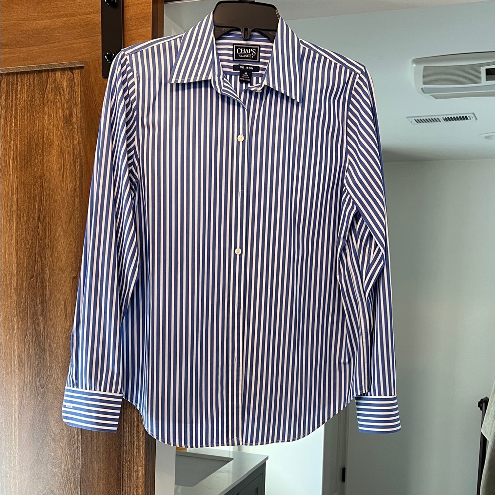 Chaps Women’s White and Blue Striped Dress Shirt